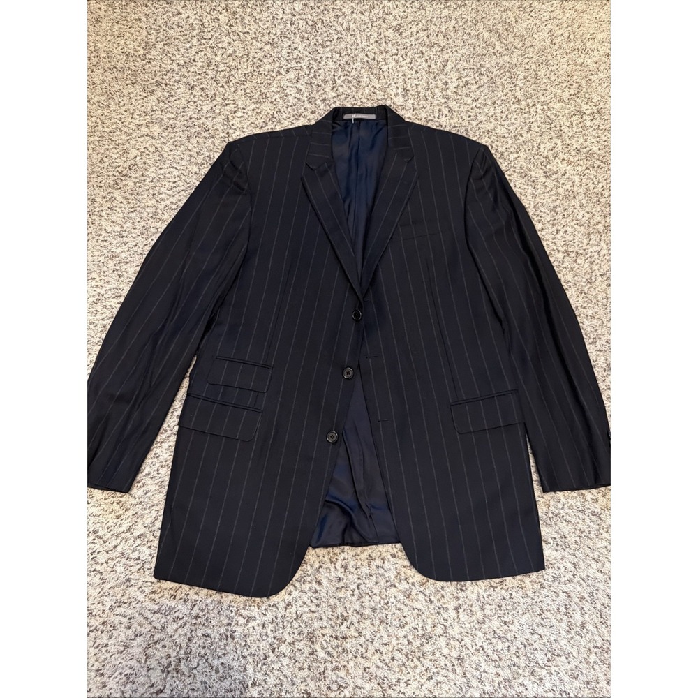 Hickey Freeman Wool Blazer Mens Sz 46L Black Striped 3 Button Double Vent